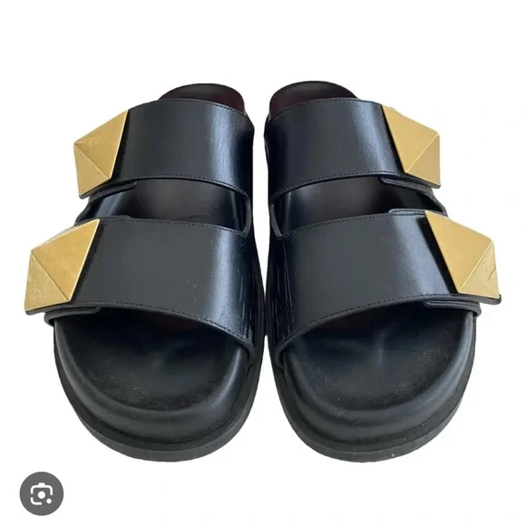 Valentino Garavani Black and Gold Sandals - Picture 5 of 6